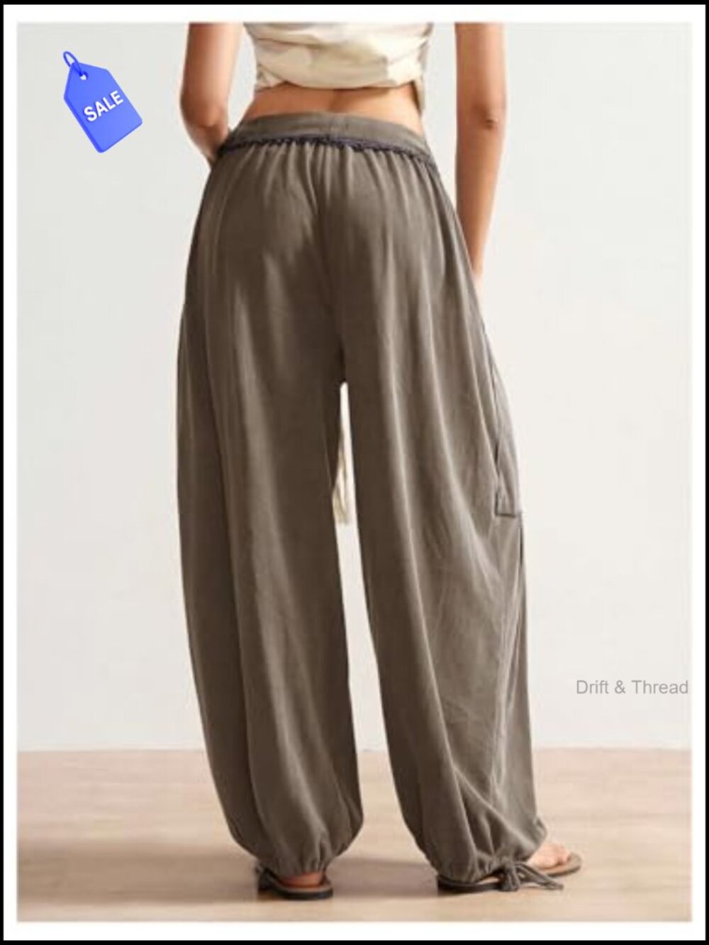 Boho Harem Sweatpants Wide Leg Drawstring Joggers with Pockets - Picture 2 of 6